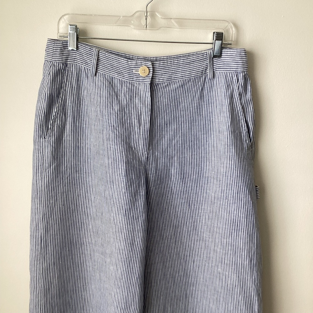 THEORY Carpenter Pants Linen Stripe Blue and White Wide Leg - Picture 6 of 10